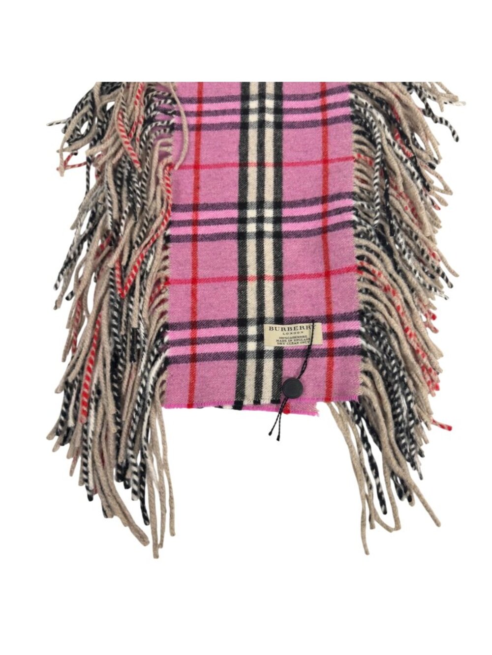 Burberry 100% Cashmere Pink Nova Check Fringe Scarf *READ*